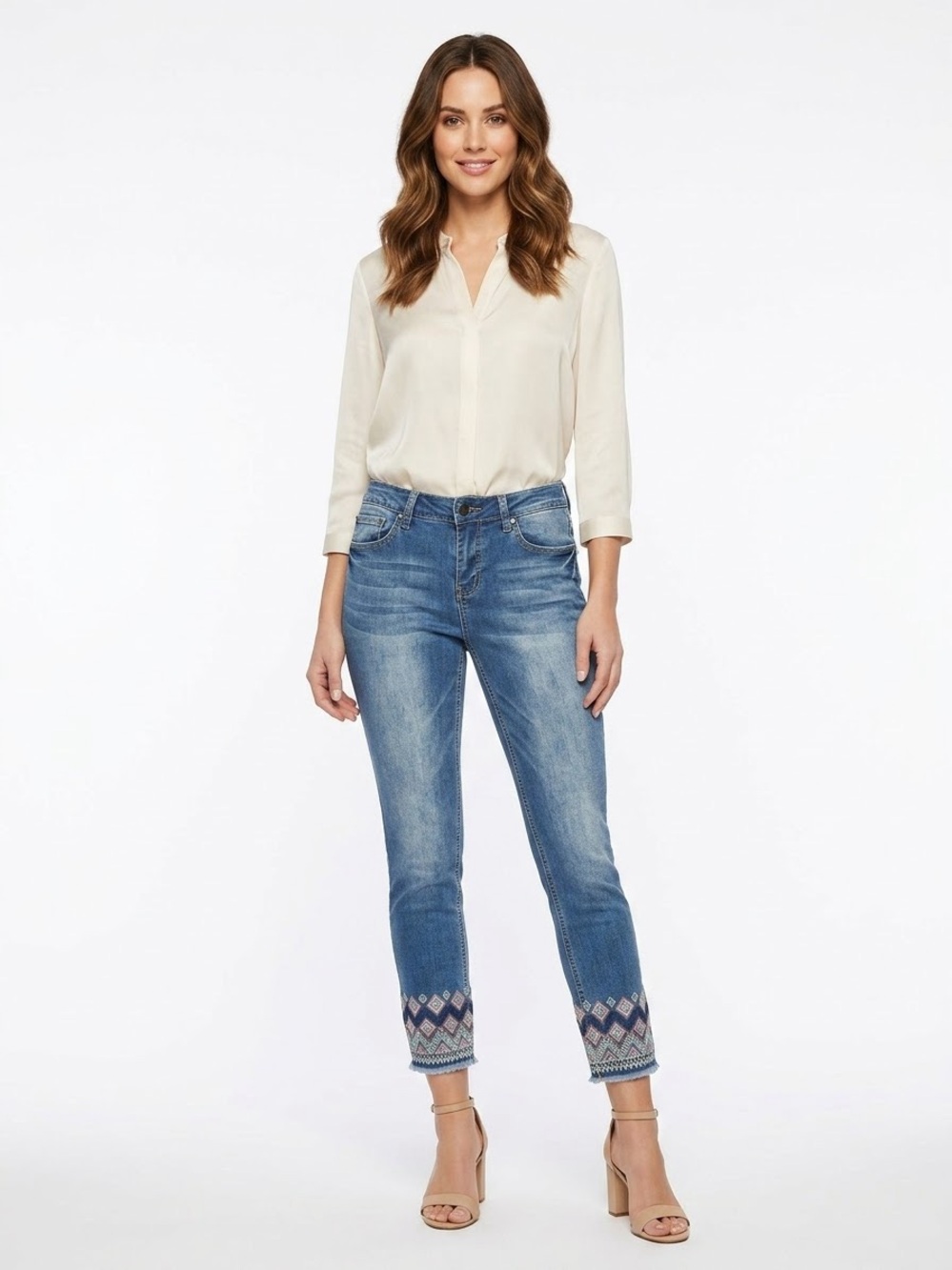 Earl Jeans Size 10 Embroidered Ankle Skinny Jeans Boho Frayed Hem